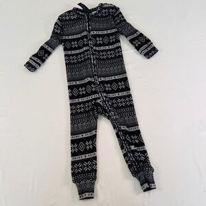 SKIMS Kids Black Grey Fair Isle Snowflake Fleece Zip Pajama Sleeper 3M